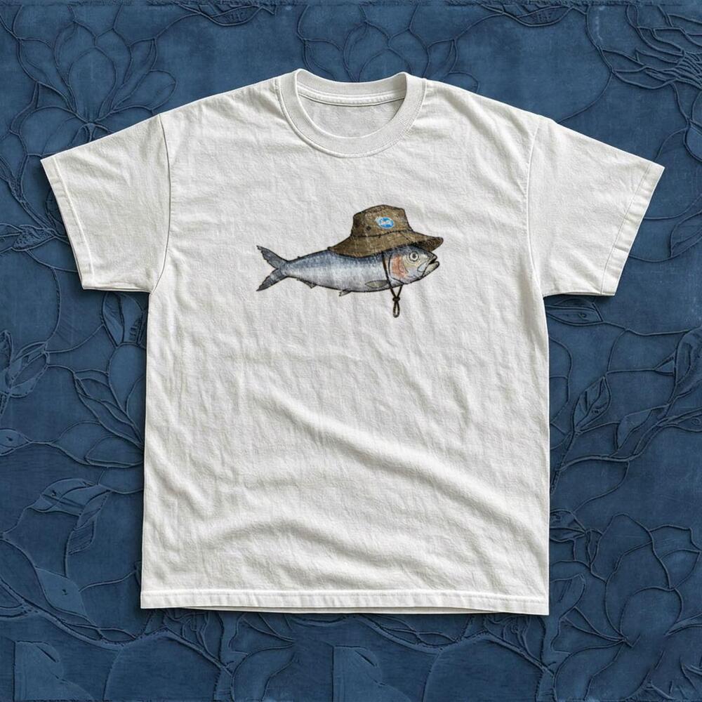 Fishing Bucket Hat White Graphic Tee